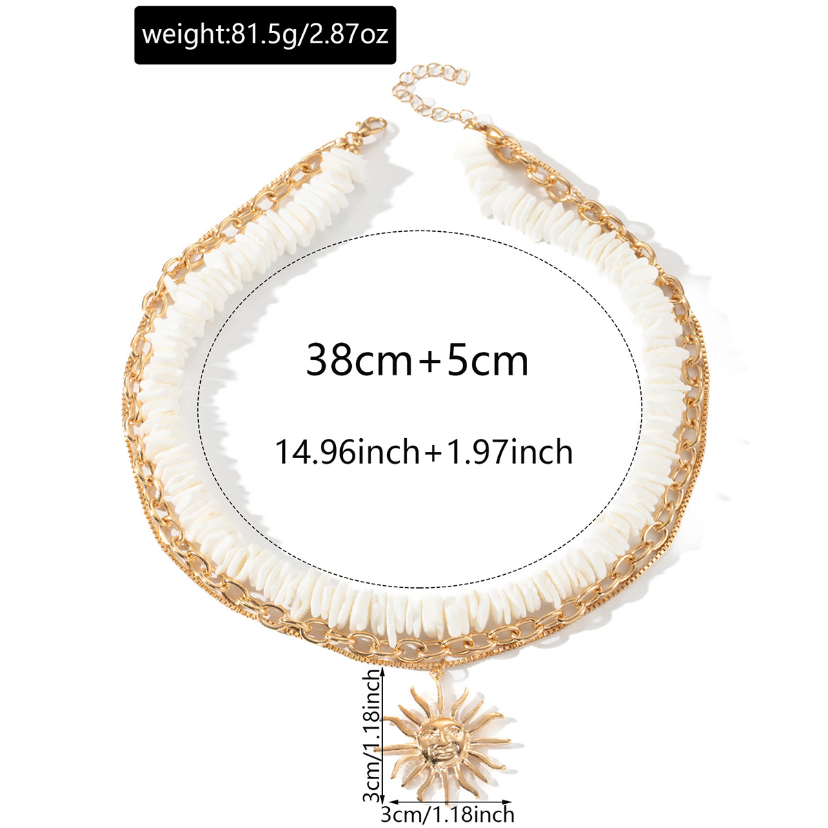 Natural Shell Layered Necklace With Sun Pendant For Vacation_voghion.com