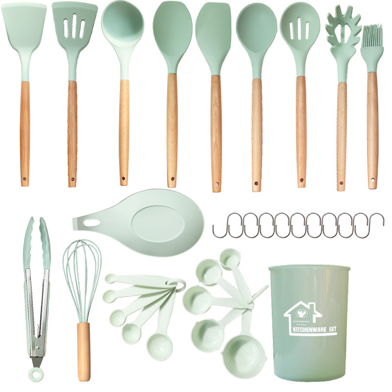 Juego de 28 piezas de cuchara de sopa de espátula de silicona de Amazon Juego de utensilios de cocina de silicona resistente a altas temperaturas de sartén antiadherente