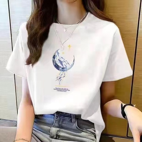 Women's Spring 2025 Loose Casual Matchy T-Shirt for Layering, Starry Sky Dolphin