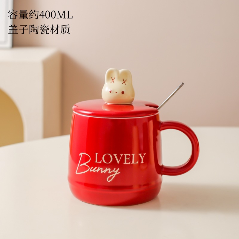 Caricatura encantadora conejo cerámica taza de leche casera taza de desayuno con tapa de regalo taza de agua taza de café pareja