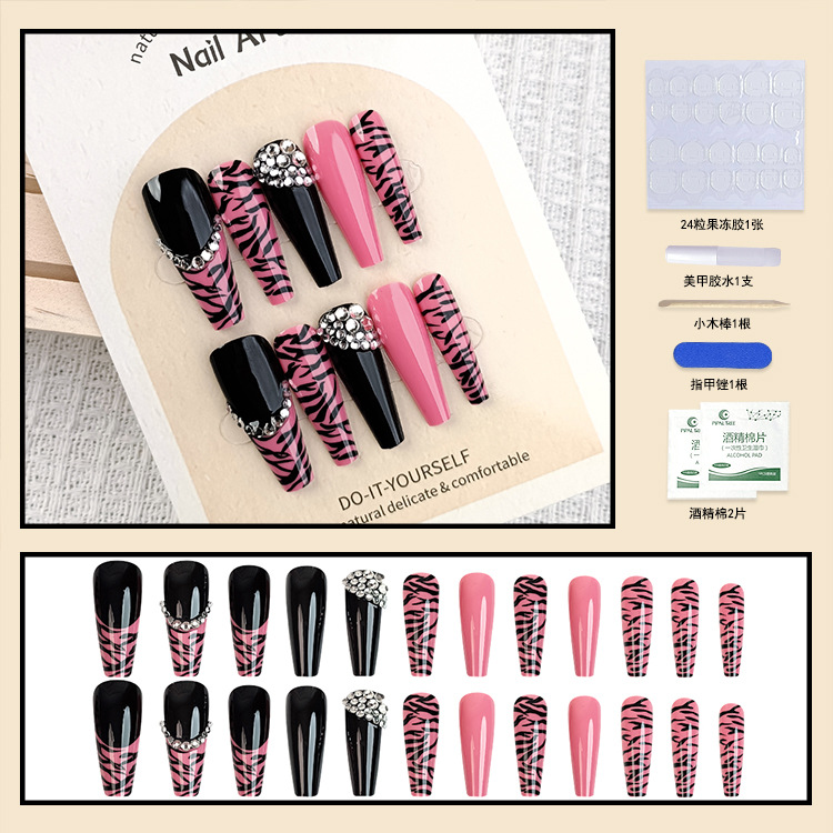 Puntas de uñas postizas de moda europeas y americanas, nuevas pegatinas de uñas postizas para comercio exterior, 24 piezas de uñas postizas hechas a mano.