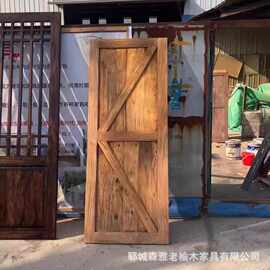 老榆木大门板榆木室内门茶楼庭院进户门卧室简约实木门民宿门