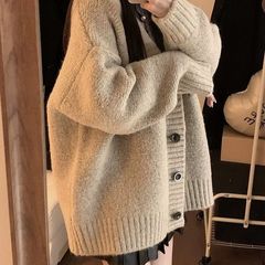 慵懒中长款毛衣外套针织衫春秋新款复古设计宽松开衫上衣秋冬