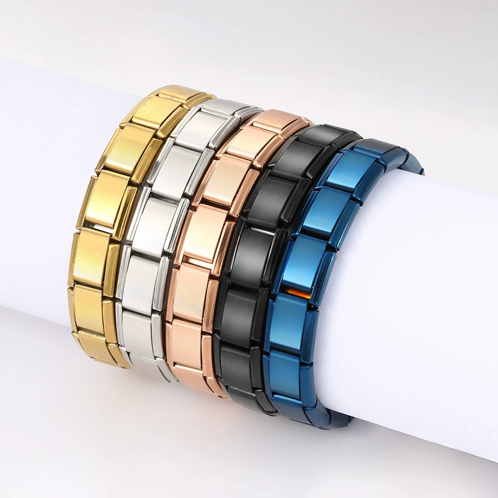 Italian module bracelet, elastic stitching titanium charm strap, multi-color stainless finish