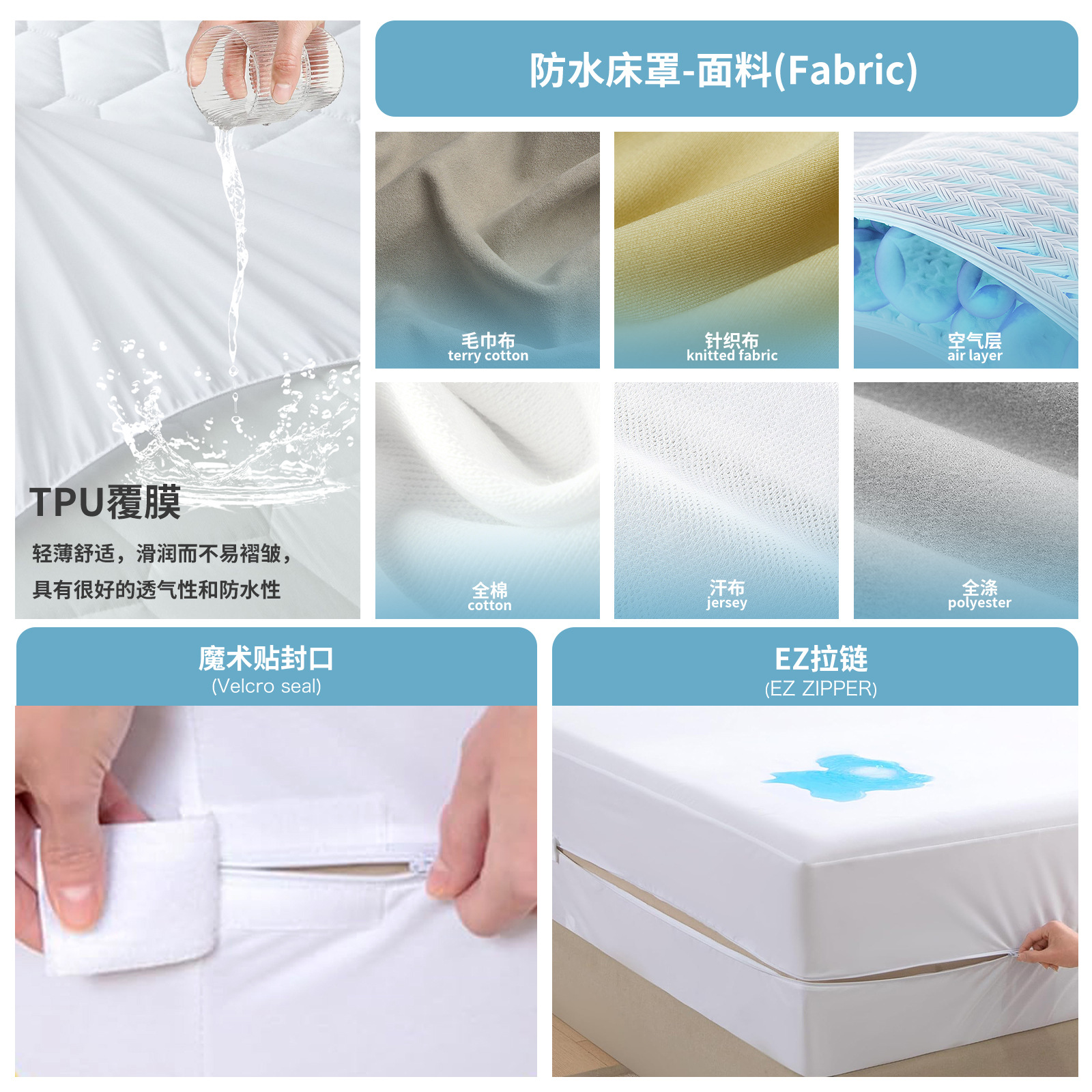 Bolsa de cama de seis lados Cubierta de cama impermeable Cubierta de colchón Cubierta de cama con cremallera a prueba de polvo cubierta protectora de colchón