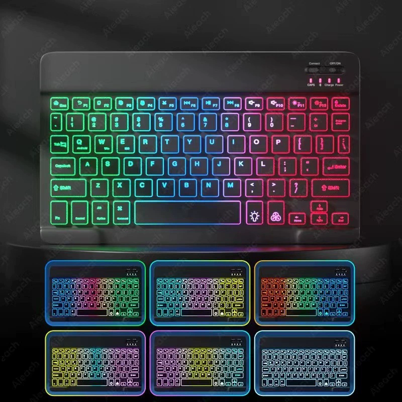 Bluetooth комплект: клавиатура и мышь, 10 дюймов, перезаряжаемые, RGB-подсветка, 3 цвета
