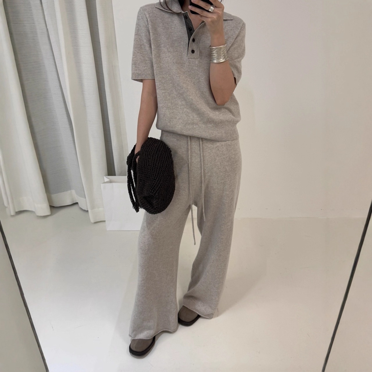 ON LINE 无缝一体高腰系带阔腿直筒裤女百搭羊毛休闲裤女PA1106