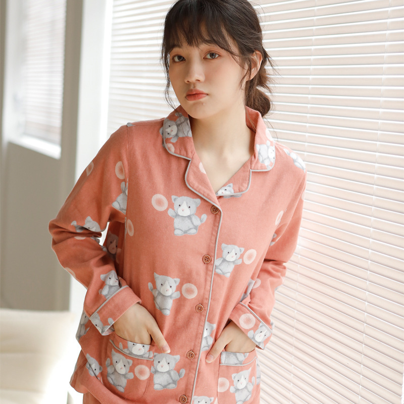 秋冬新款情侣睡衣女士绒布翻领开门襟长袖套装蔓秋家居服|ms