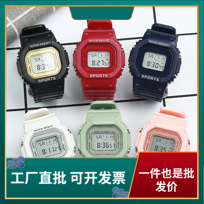 Factory wholesale Square small square Matcha green electronic watch for boys and girls students and children luminous waterproof sports electronic watch