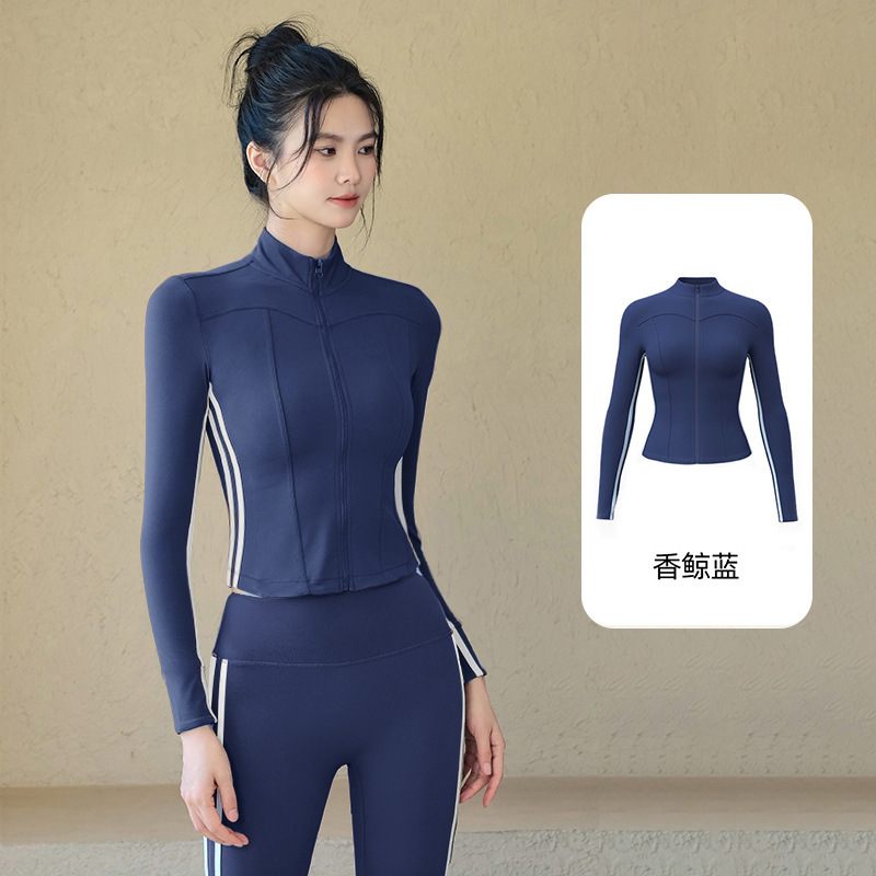 Chaqueta deportiva femenina alta sensación delgada ropa de yoga primavera manga larga ropa de ejercicio chaleco pantalón conjunto image 6