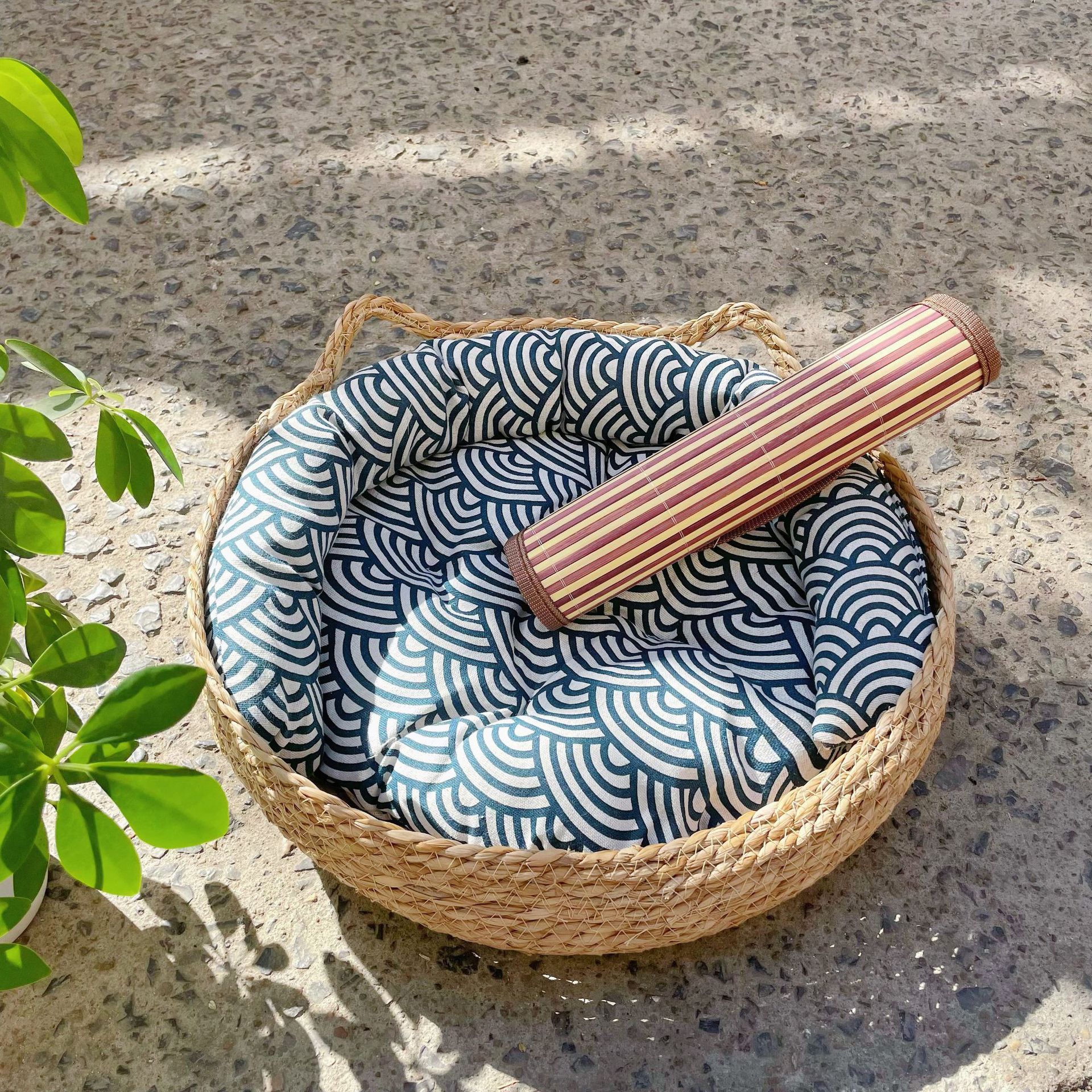 고양이 귀 둥지 + 블루 쿠션 + 베개 + 여름 매트