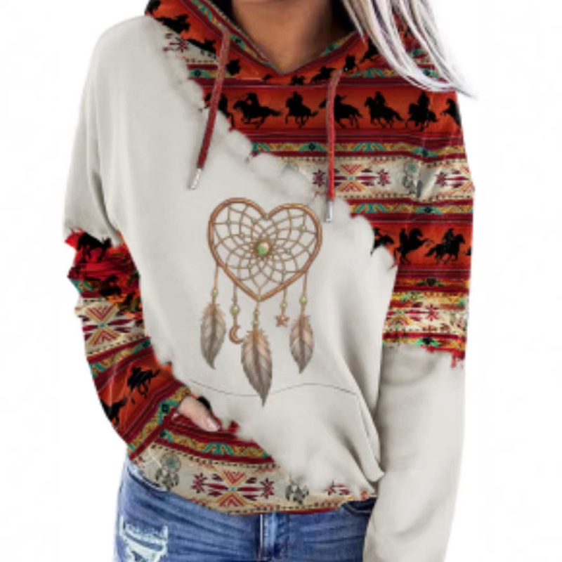 Independent Station Foreign Trade Jacket 2025 Autumn and Winter New European and American Women's Western Ethnic Style Printed Hooded Sweat