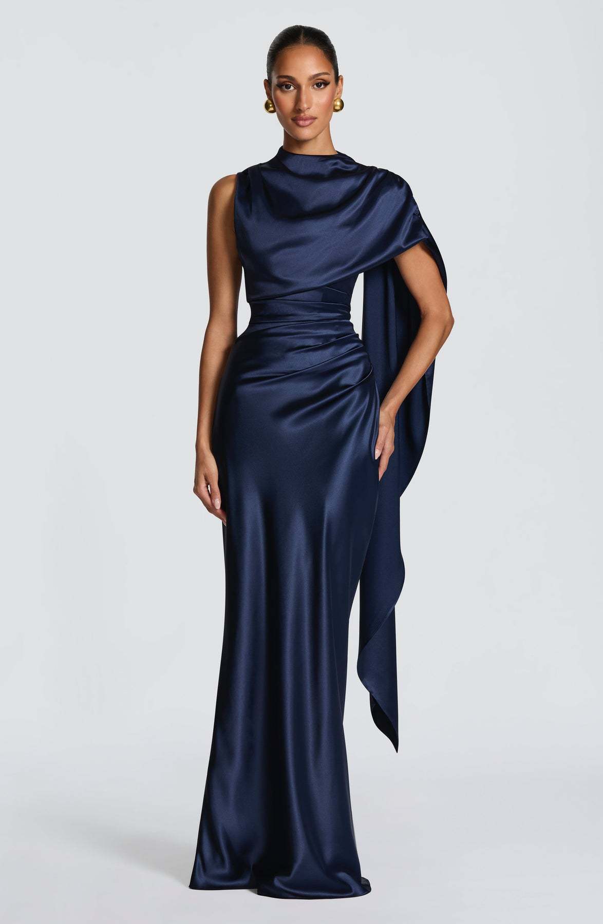 Women's Satin Turtleneck Dress With Ribbon Decoration For Evening_voghion.com