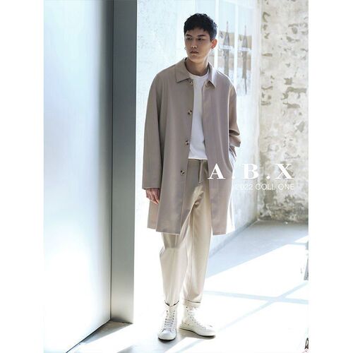 Japanese-style city boy style trench coat for men, khaki medium-long coat, large size, high-end Balmaken coat