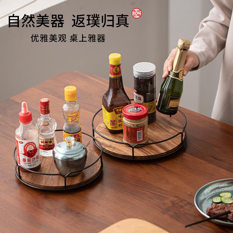 調味料棚クルミデスクトップ無垢材回転棚大型木製キッチン棚卸売|undefined
