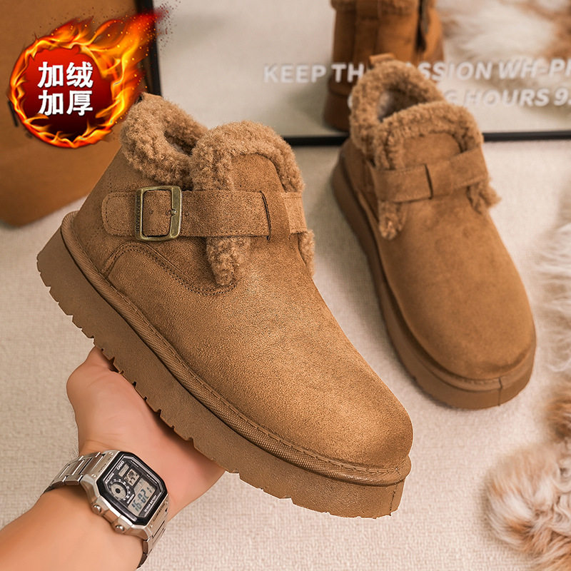 Giày bốt tuyết cổ thấp đế dày tăng chiều cao, lót lông, chống trượt, phong cách Burken — màu nâu, đen