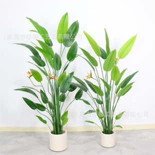 New Style Glue Leaf Canna Paradise Bird Potted Nordic Fake Flower Fake Green Plant Floor Decorative Bonsai Living Room Landscape