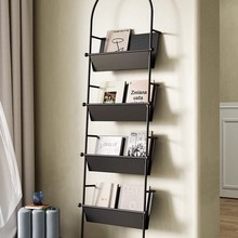 书架落地铁艺靠墙客厅杂志架黑色中古网红书报架书刊展示架置物架