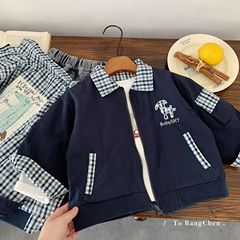 邦诚男童外套2025秋季新款儿童拼色两面穿格子夹克男孩宽松秋装潮