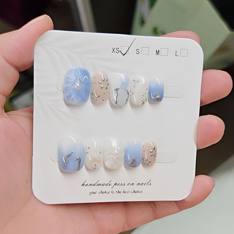 Purely handmade premium quality press-on nails for cross-border foreign trade wholesale, gradient short nails that enhance skin tone, carved design, purely handmade nail art Purely handmade premium quality press-on nails for cross-border foreign trade wholesale, gradient short nails that enhance skin tone, carved design, purely handmade nail art