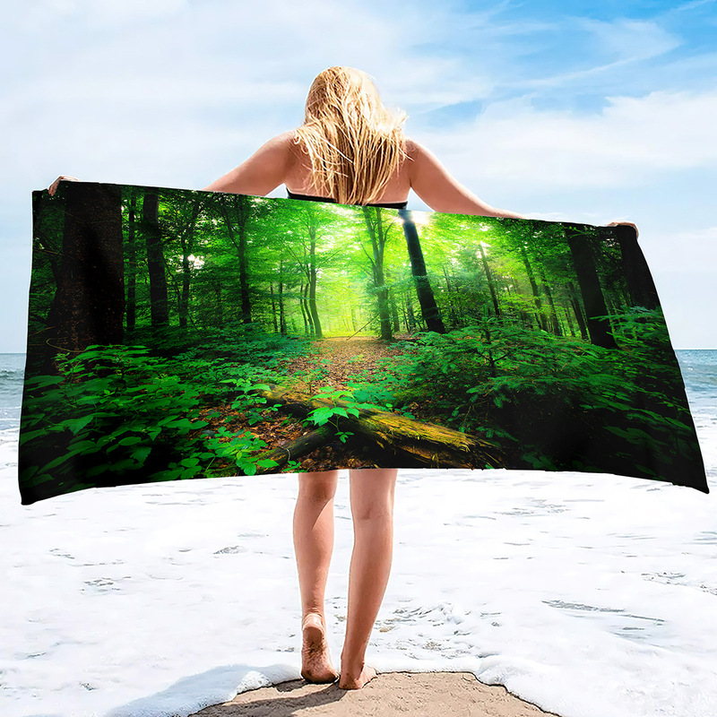 Cross Border Forest Green Pattern Beach Towel Microfiber Printed Beach Swimming Bath Towel Outdoor Factory Direct Sales Cross Border Forest Green Pattern Beach Towel Microfiber Printed Beach Swimming Bath Towel Outdoor Factory Direct Sales