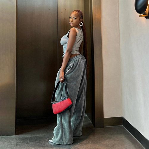 Cross-border foreign trade  Amazon autumn and winter women's new fashion street style high-waisted loose straight-leg casual pants