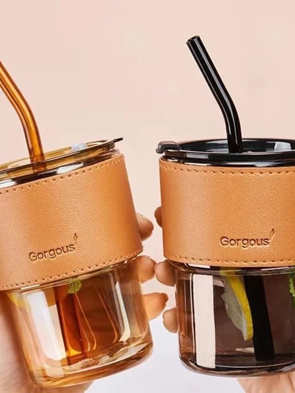 新款竹节杯办公室带盖子吸管玻璃杯女高颜值咖啡杯家用学生喝水杯