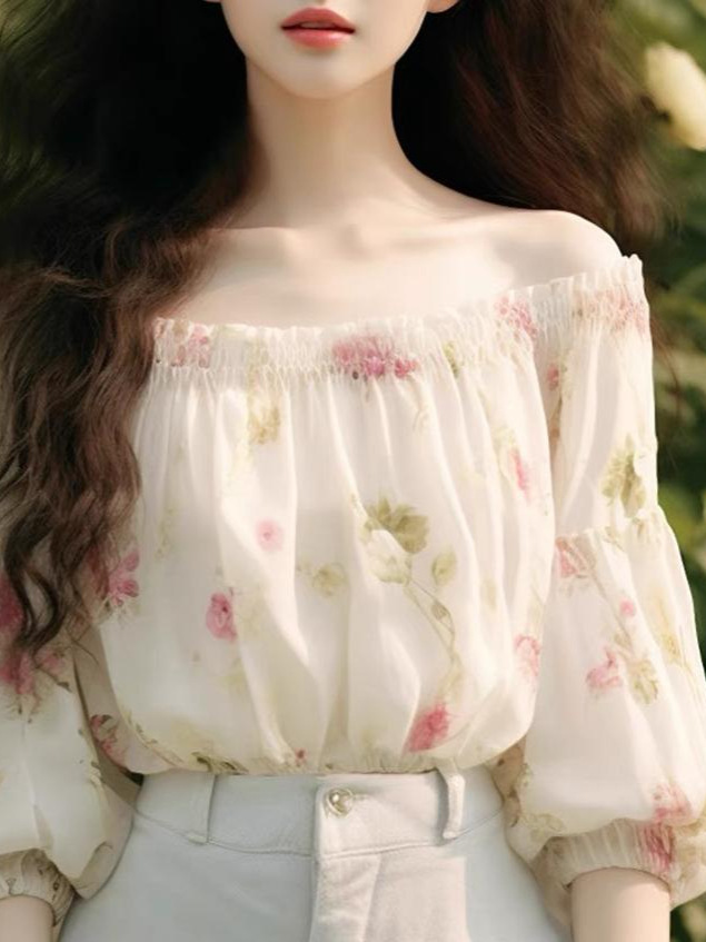 Áo croptop nữ tay lỡ cổ yếm họa tiết hoa nhí chất voan mềm mại — màu sắc