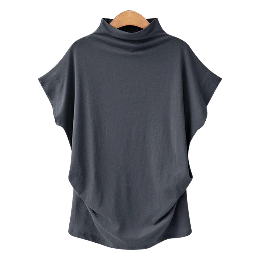 Camiseta de manga corta para mujer primavera y verano nueva camisa de fondo de cuello alto estilo coreano versátil de longitud media superior suelta más tamaño camisa de mujer
