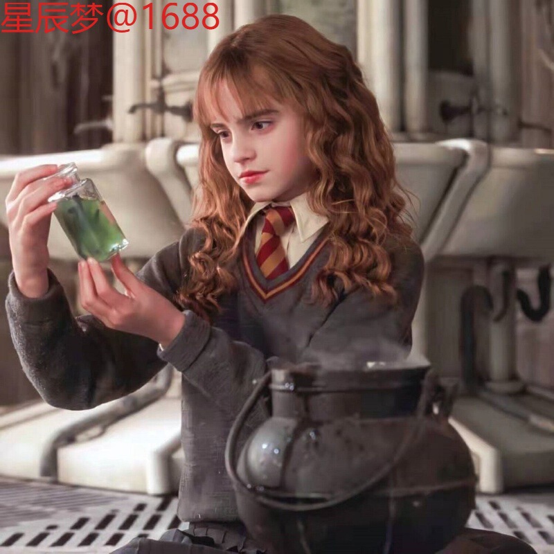 Harry Potter Hermione Brown Wig for Men and Women with Medium and Long Hair, Corn Perm, Big Scalp, Air Bangs, Round Face Cos Hair