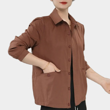 中老年春秋新款休闲衬衫2025小个子妈妈大口袋开衫单层薄百搭外套