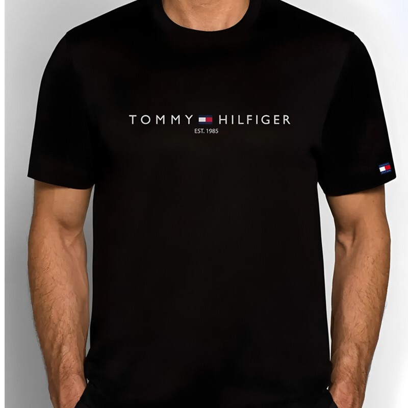 Hilfiger Letter-Embossed Pure Cotton Short-Sleeved T-Shirt, Loose, Breathable, Moisture-Wicking, Summer Daily Style Men's T-Shirt