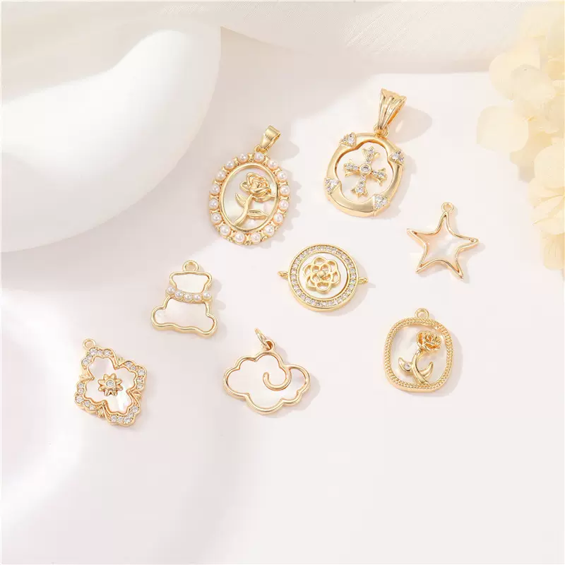 众兴简约手工DIY饰品配件星星小熊贝壳吊坠铜镀14k金项链坠子批发