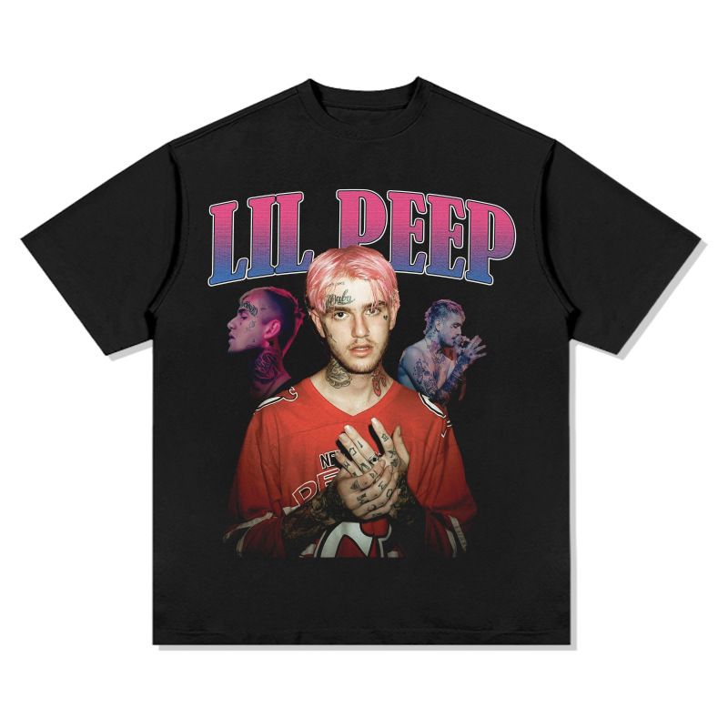 Hip-hop rap americano de estilo callejero estampado retro hace viejo lavado pesado suelto manga corta