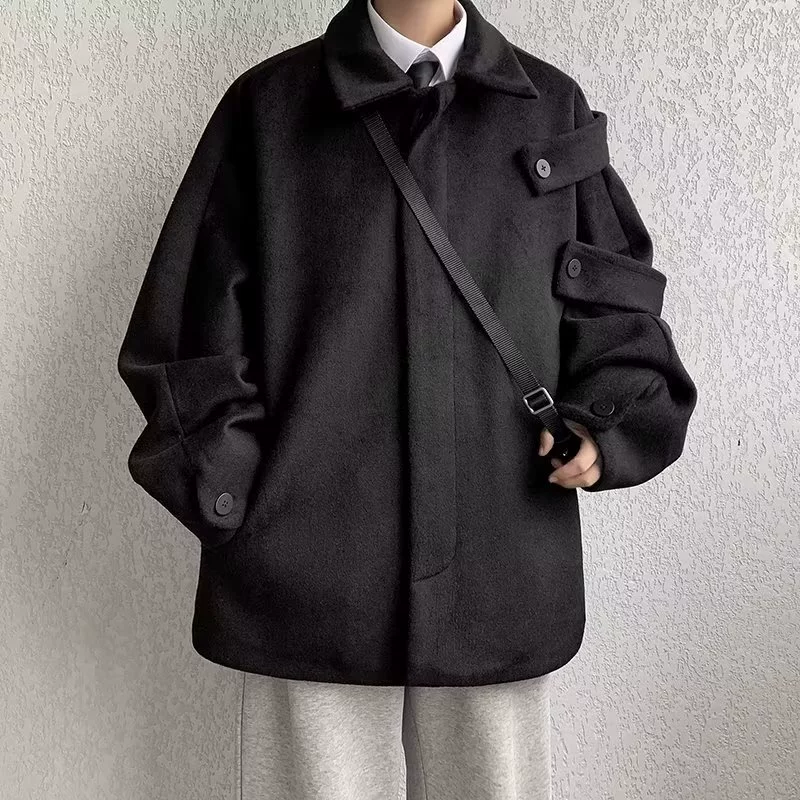 Tide Demi-Season Wool Coat: Retro Small-Design Warm Jacket for Leisure, Oversized Loose Fit