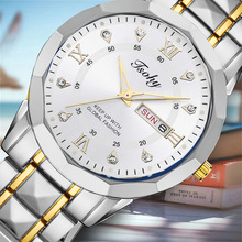 跨境热卖多边形镶钻时尚潮流防水日历男款手表全自动石英表电子表