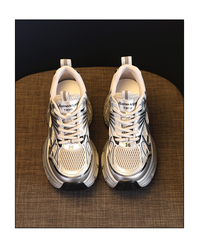 Giày sneaker nữ đế dày tăng chiều cao lưới thoáng khí phong cách dad shoes — xanh lam chi tiết 19