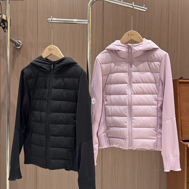Qsqs Lulu Thin Ribbed down Jacket with Hood, Slim Fit, Sporty Short Waterproof down Coat for Autumn and Winter Qsqs Lulu Thin Ribbed down Jacket with Hood, Slim Fit, Sporty Short Waterproof down Coat for Autumn and Winter