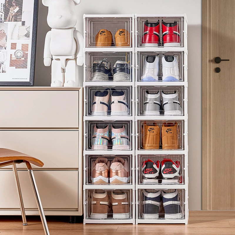 Foldable Transparent Shoe Box storage, Plastic Shoe Cabinet, Stackable 1–9 Layers, Easy Assembly