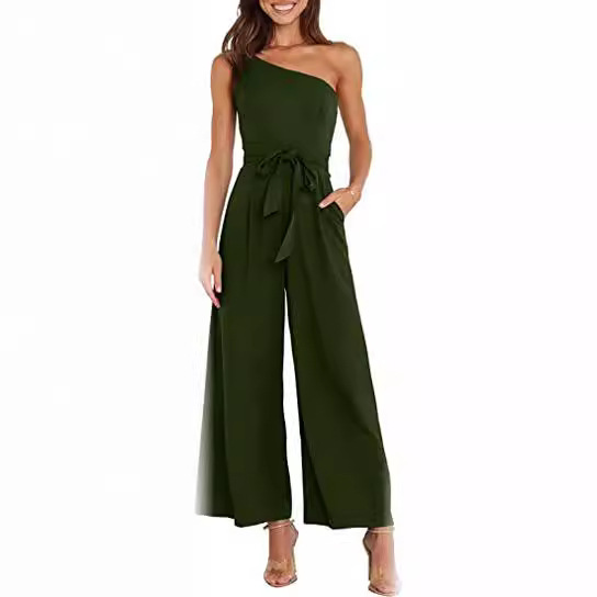 2024 Europa y América Transfronterizo Amazon Primavera y verano Temperamento Commuter Color sólido Pantalones directos Sin tirantes Mono Mujer