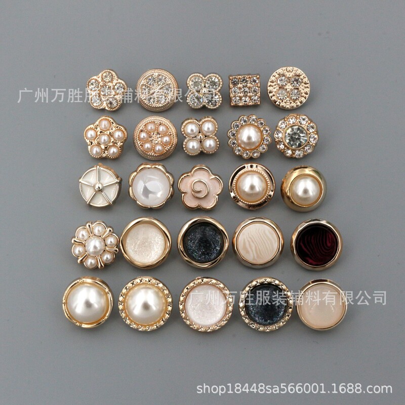 Plastic Round Pearl Buttons for Women's Versatile Fashion Rhinestone Cardigan Cuffs Shirt Plastic Footed Buttons