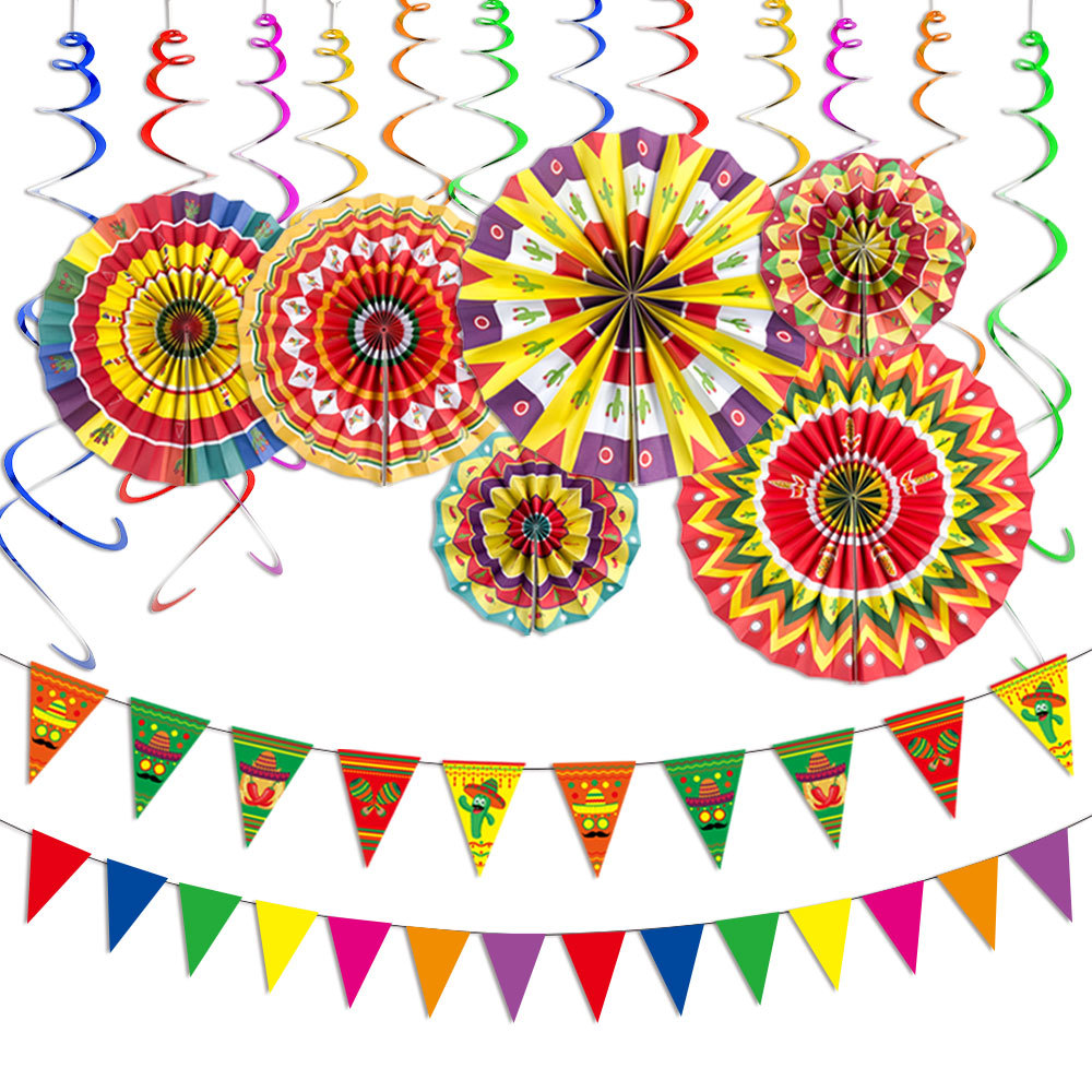 Hot Selling Mexican Holiday Party Supplies Day of the Dead Paper Fans Flower Spiral Triangle Glasses Pull Flower Decoration
