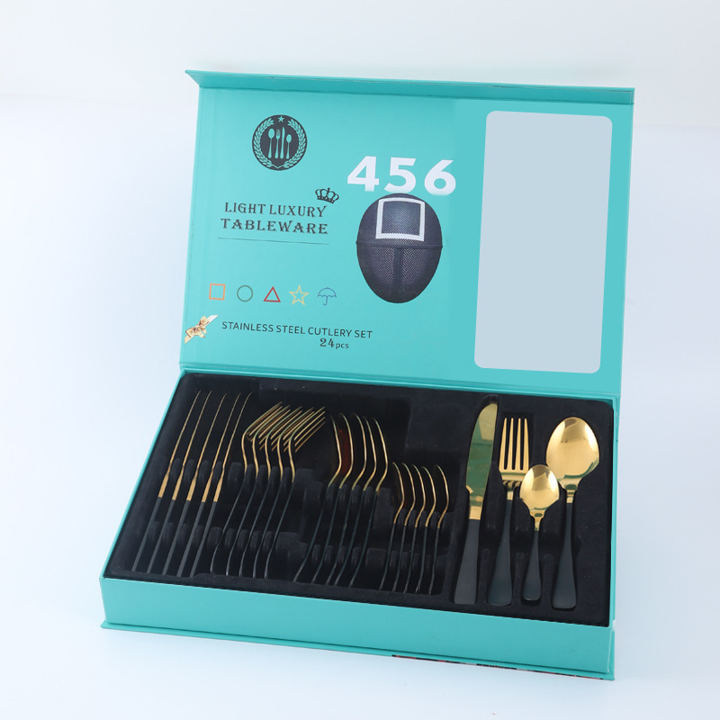 Amazon transfronteriza 1010 vajilla de acero inoxidable conjunto de 24 piezas cuchillo de filete occidental, tenedor y cuchara traje de celebridad de Internet regalo de vacaciones