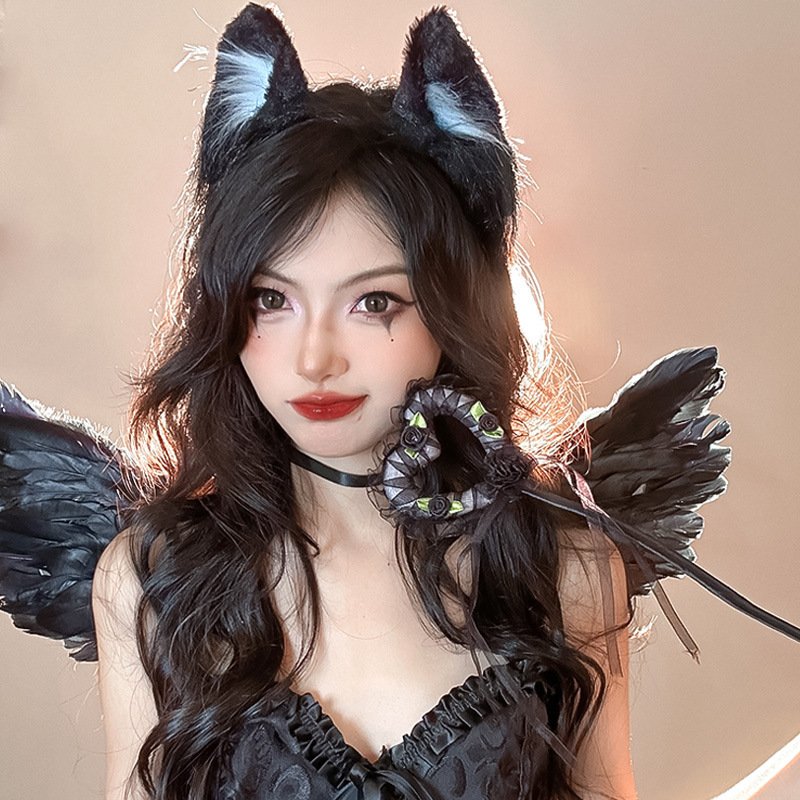 万圣节仿真猫耳朵发箍女款创意毛绒兽耳发卡可爱cos装扮头箍头饰|undefined