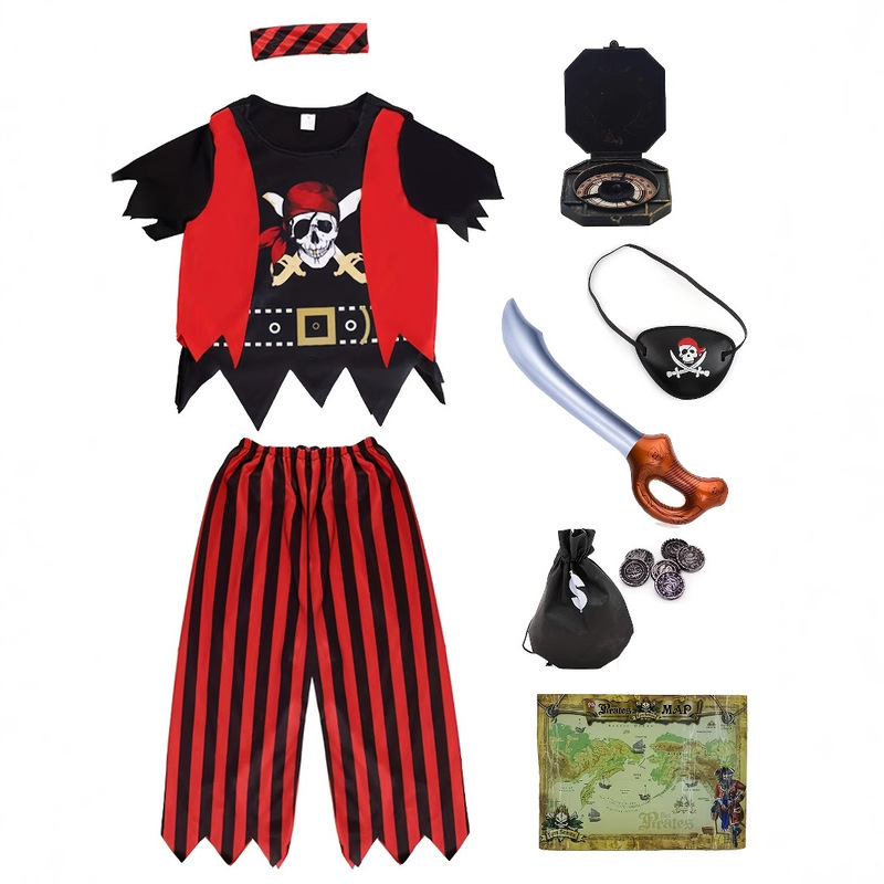 in stock Halloween Kids Costume Girls Masquerade Show Dress Caribbean Little Pirate suit Party Vest