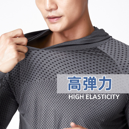 Autumn and winter outdoor fitness running men's basketball football base shirt cationic hooded sweatshirt men's sports long sleeves