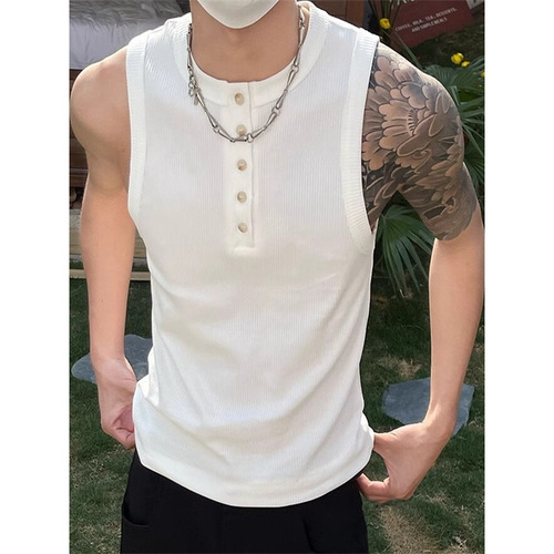 Summer New Sleeveless Button Cardigan Men's Cool Style Simple Minority High-end Slimming Casual Sweatshirt Trend
