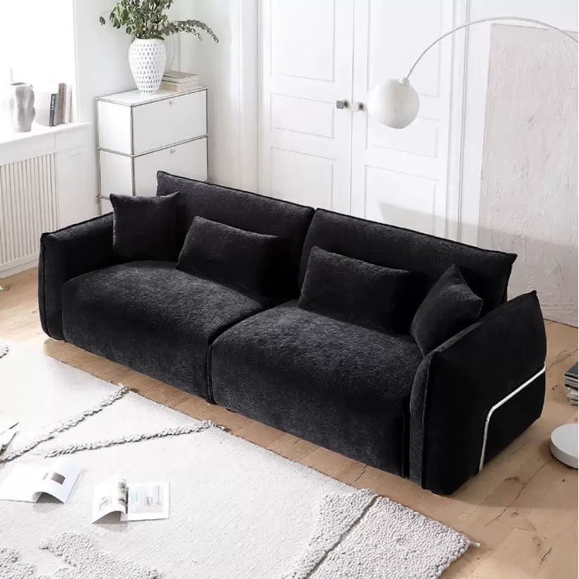 黑豆沙发复古包豪斯黑色布艺沙发小户型客厅直排设计现代