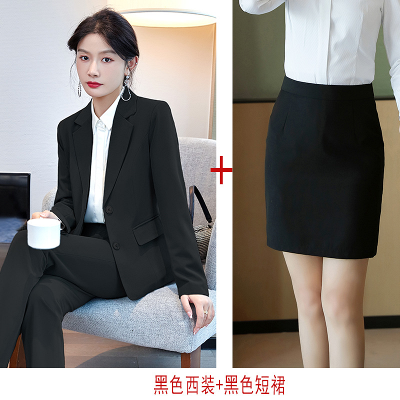 Black suit jacket + short skirt
