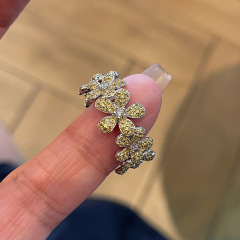 小红书爆款精致显白黄钻五叶花环开口戒指高级感贵气戒指一件代发